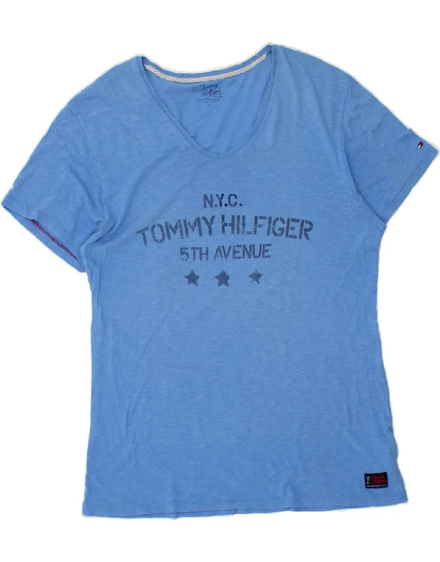 TOMMY HILFIGER Mens Graphic T-Shirt Top 2XL Blue Cotton-- Front Pockets Side Pockets Patch Pockets