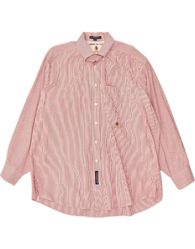 TOMMY HILFIGER Mens Shirt Size 17 XL Red Striped Cotton-- Notch Collar Peter Pan Collar Cowl Neck