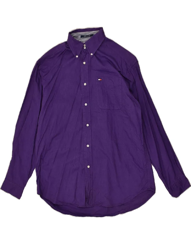 TOMMY HILFIGER Mens Shirt Medium Purple Cotton-- Houndstooth Herringbone Solid