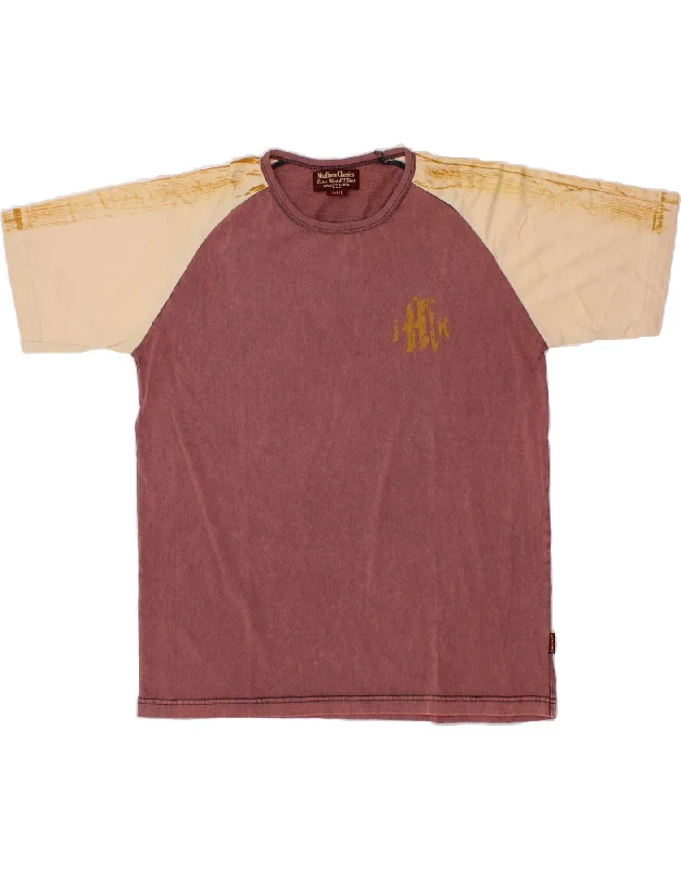 MARLBORO CLASSICS Mens Graphic T-Shirt Top Large Maroon Colourblock Cotton-- Knit Fabric Woven Fabric Fleece Fabric