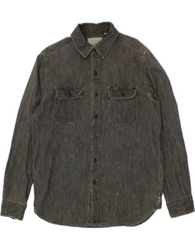 LEVI'S Mens Denim Shirt Medium Grey Cotton-- Ribbed T-Shirt High Neck Heavyweight
