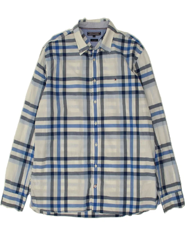 TOMMY HILFIGER Mens New York Fit Shirt XL Blue Plaid Cotton-- Cozy Warm Stylish