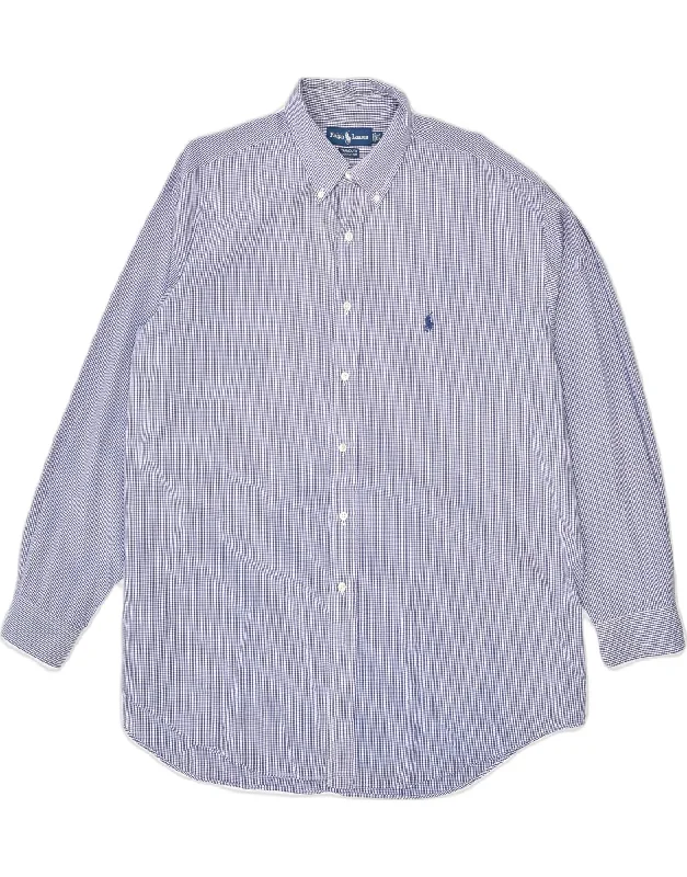 RALPH LAUREN Mens Yarmouth Loose Fit Shirt XL Purple Check Cotton-- Hooded Caped Shawl Collar