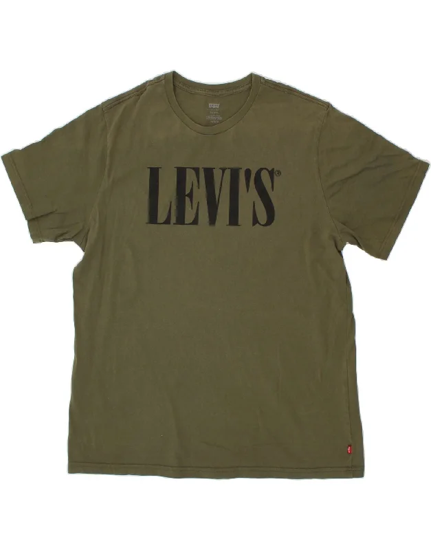 LEVI'S Mens Relaxed Fit Graphic T-Shirt Top XL Khaki Cotton-- Thin T-Shirt Open Front Quick Dry