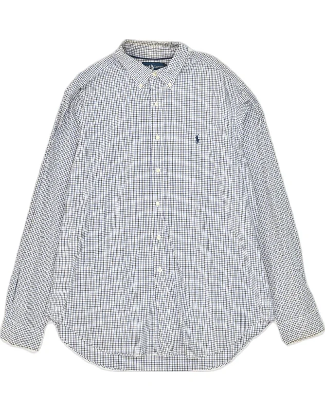 RALPH LAUREN Mens Classic Fit Shirt 2XL Blue Check Cotton-- Solid Print Embellished