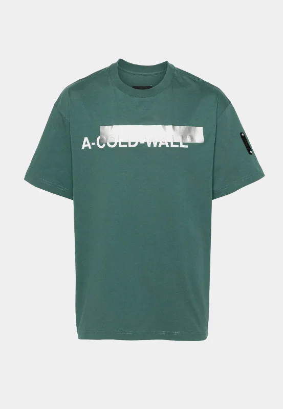 A Cold Wall Strata Logo T-Shirt Dark Green-- Striped Floral Plaid