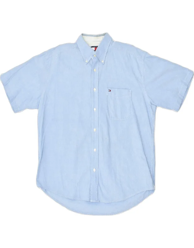 TOMMY HILFIGER Mens Shirt Large Blue Cotton 90s-- Collared Crew Neck Turtle Neck