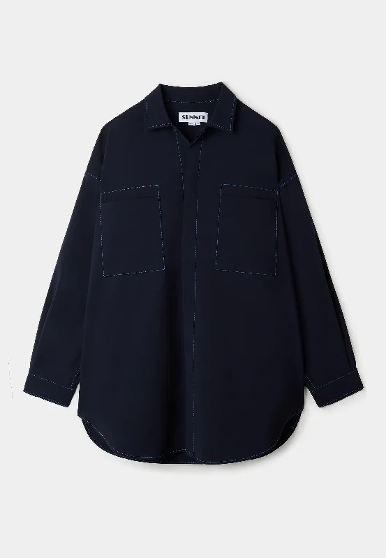 Sunnei Mega Over Shirt 0097 Dark Blue-- Ribbed T-Shirt High Neck Heavyweight