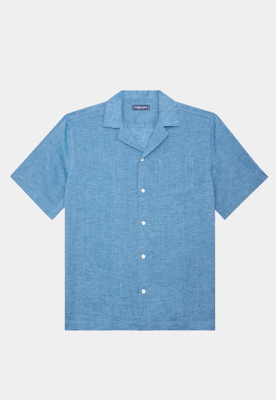 Frescobol Angelo Linen Shirt S/S Cloud Blue-- Real Fur Shearling Chenille