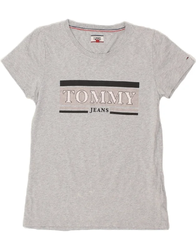 TOMMY HILFIGER Mens Graphic T-Shirt Top Small Grey Cotton-- Mesh Fabric Canvas Fabric Denim Fabric