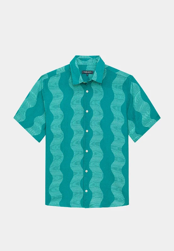 Frescobol Castro Cabana Stripe Linen Classic Shirt Peacock Blue & Club Green-- Anti-Pilling Machine Wash Handmade
