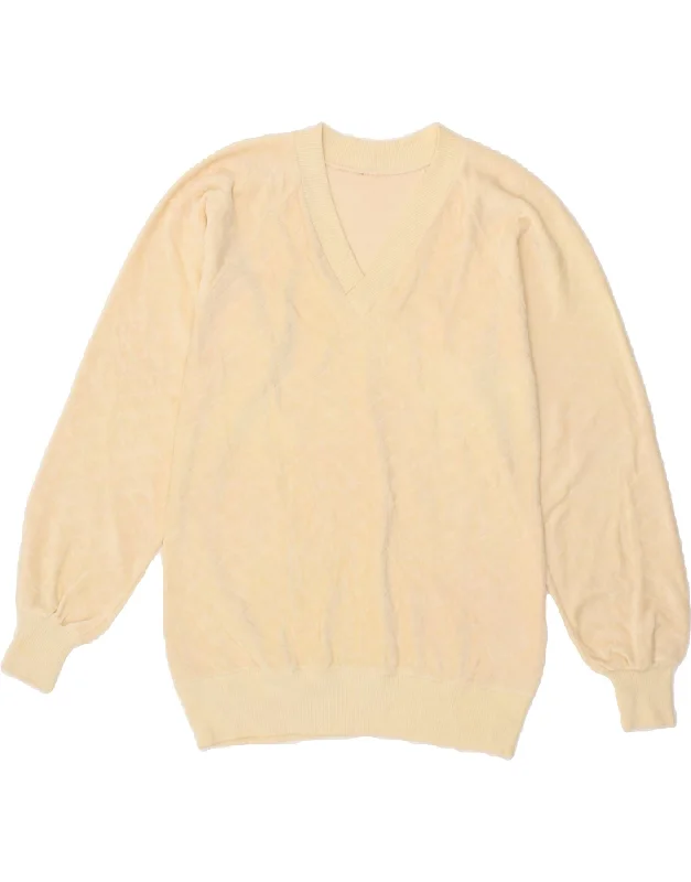 VINTAGE Womens Sweatshirt Jumper UK 14 Medium Beige Hoodie with Ribbed Cuffs Snug Fit Comfort VINTAGE Womens Sweatshirt Jumper UK 14 Medium Beige Hoodie with Ribbed Cuffs Snug Fit Comfort
