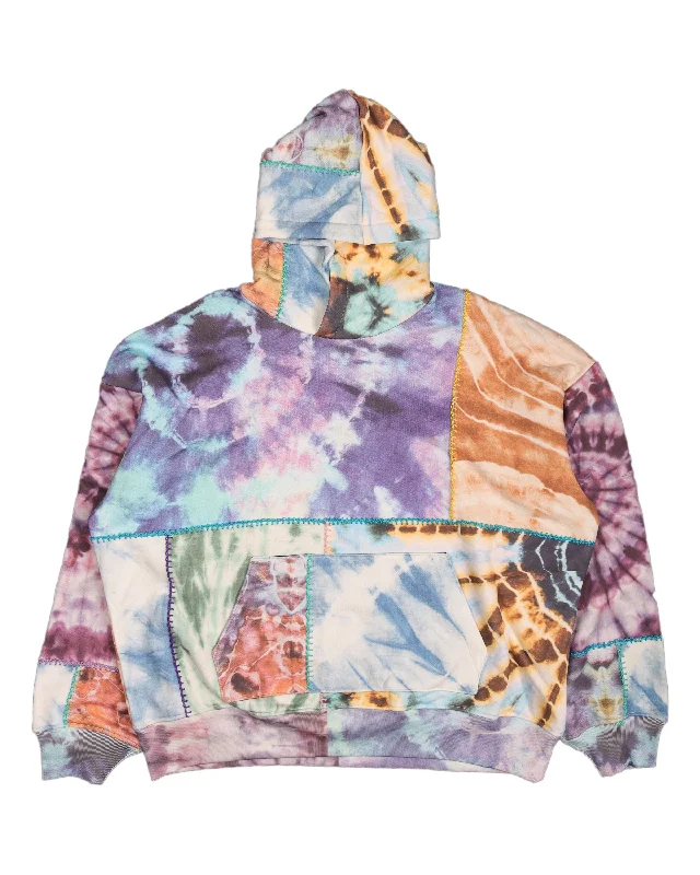 Oversized Tie-Dye Overlock Stitch Paneled Hoodie Hoodie with Batwing Sleeves Loose Dramatic Oversized Tie-Dye Overlock Stitch Paneled Hoodie Hoodie with Batwing Sleeves Loose Dramatic
