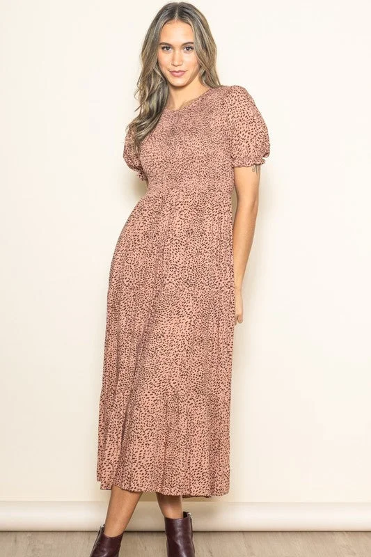 Lena Dress in Mauve Leopard Turtleneck Warm Winter
