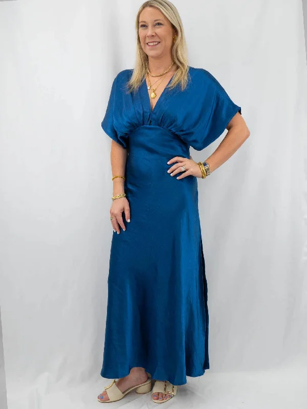 Silk Navy Long Formal Dress Tunics Bridal satin