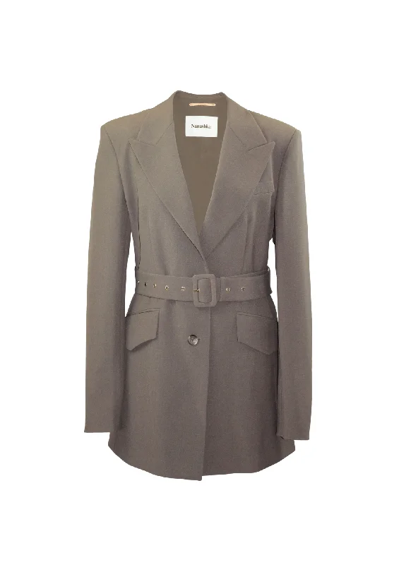 KHAKI BELTED BLAZER JACKET Cotton Jacket Linen Jacket Terry Jacket