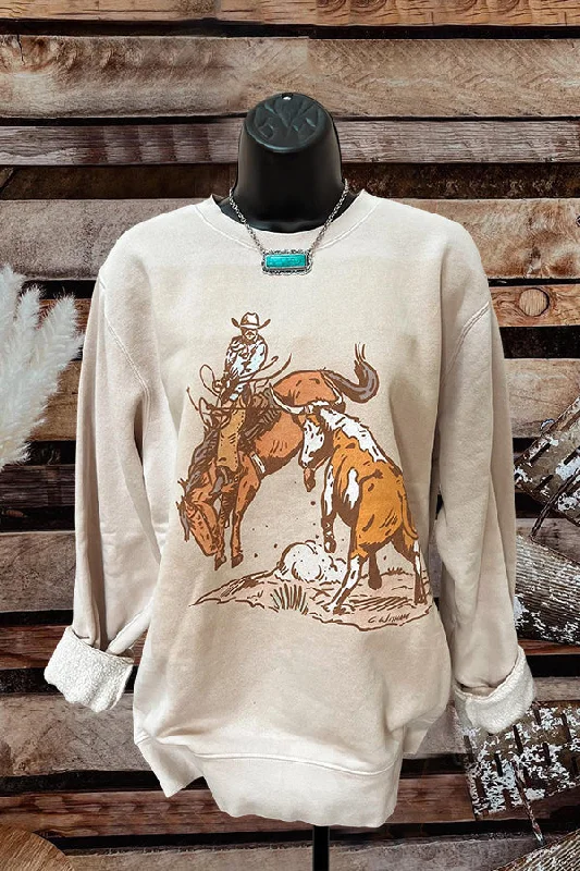 Rodeo Cowboy Print Sweatshirt Hoodie with Lining Warm Insulated