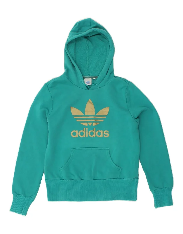 ADIDAS Womens Graphic Hoodie Jumper IT 46 Medium Turquoise Cotton Hoodie with Lace Feminine Delicate ADIDAS Womens Graphic Hoodie Jumper IT 46 Medium Turquoise Cotton Hoodie with Lace Feminine Delicate