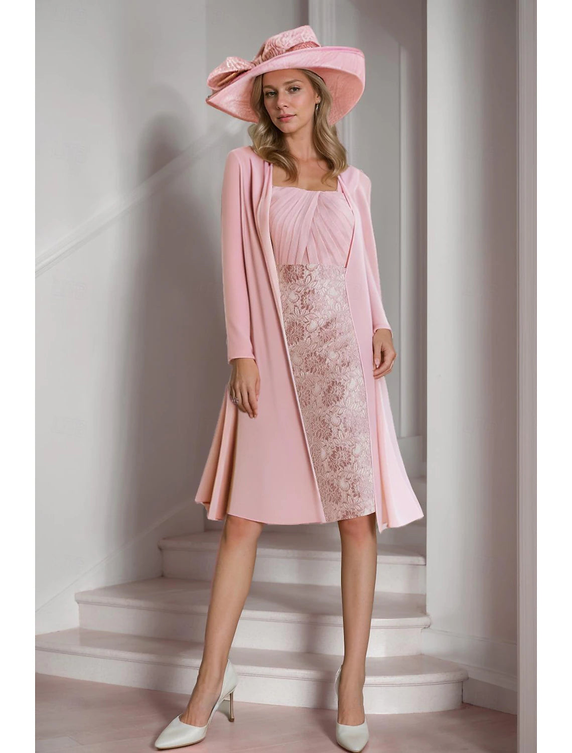Two Piece Sheath / Column Mother of the Bride Dress Square Neck Knee Length Chiffon Lace Long Sleeve Jacket Dresses with Lace Denim Jacket Leather Jacket Suede Jacket Two Piece Sheath / Column Mother of the Bride Dress Square Neck Knee Length Chiffon Lace Long Sleeve Jacket Dresses with Lace Denim Jacket Leather Jacket Suede Jacket