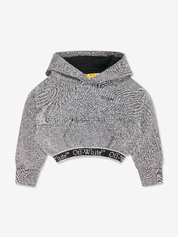 Off-White Girls Bookish Logo Band Cropped Hoodie in Grey Hoodie with Elastic Waist Stretchable Comfortable Off-White Girls Bookish Logo Band Cropped Hoodie in Grey Hoodie with Elastic Waist Stretchable Comfortable