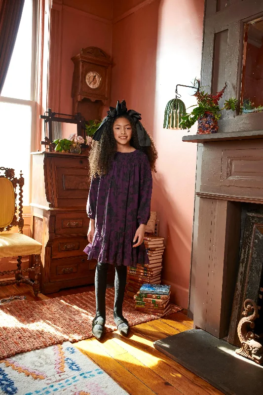 Dark Purple w/ Black Rose Flower Print Dress 1979 Tunics Running lightweight