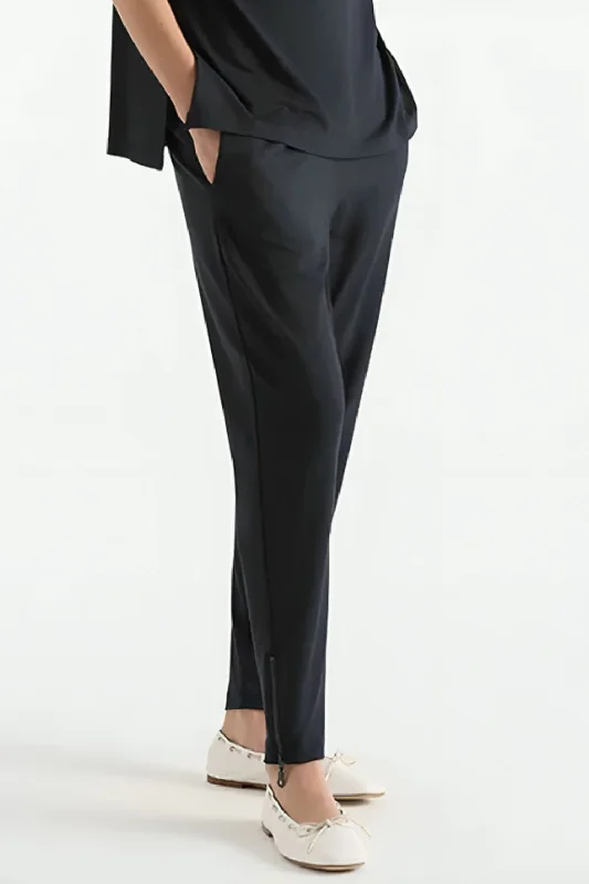Zip Stiletto Pant | Navy Comfortable Pleated Pants