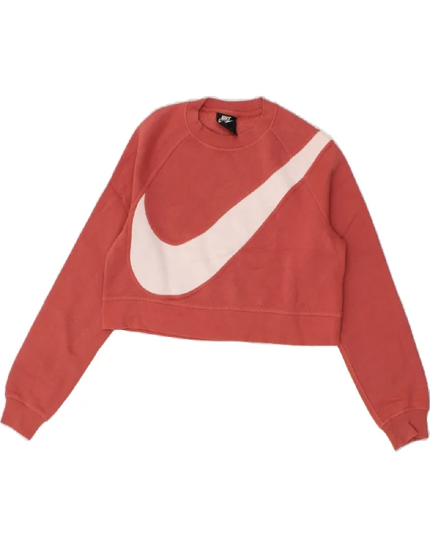 NIKE Womens Crop Graphic Sweatshirt Jumper UK 6 XS Pink Cotton Hoodie with Turtle Neck Cozy Winter NIKE Womens Crop Graphic Sweatshirt Jumper UK 6 XS Pink Cotton Hoodie with Turtle Neck Cozy Winter