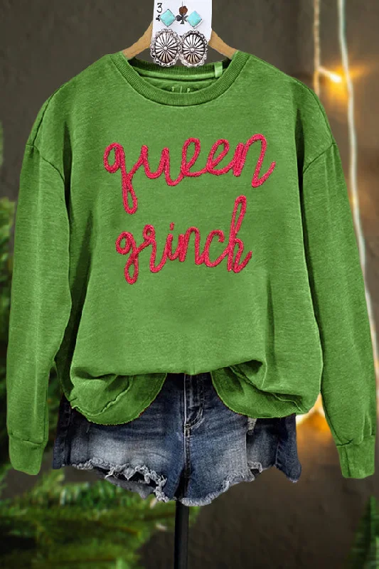 Classic Grinch Thread Print Sweatshirt Hoodie with Embroidery Detailed Premium