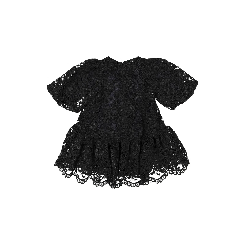 AW24-01/3-Aria dress with sleeves-Black velvet lace Tunics Chinos classic
