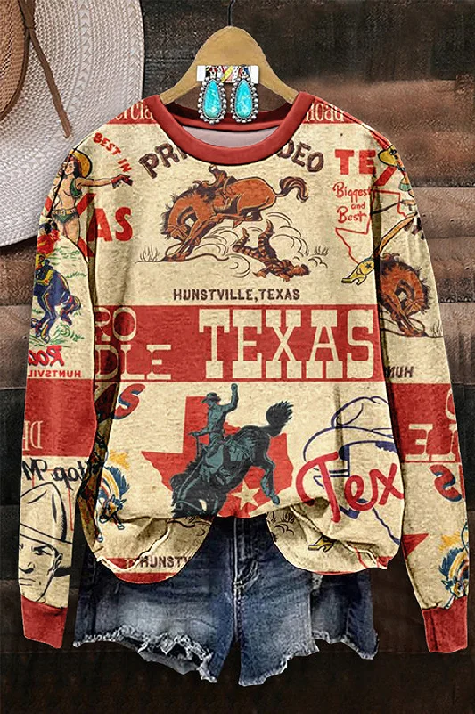 Retro Texas Midcentury Cowboy Print Sweatshirt Hoodie with V-Neck Classic Versatile