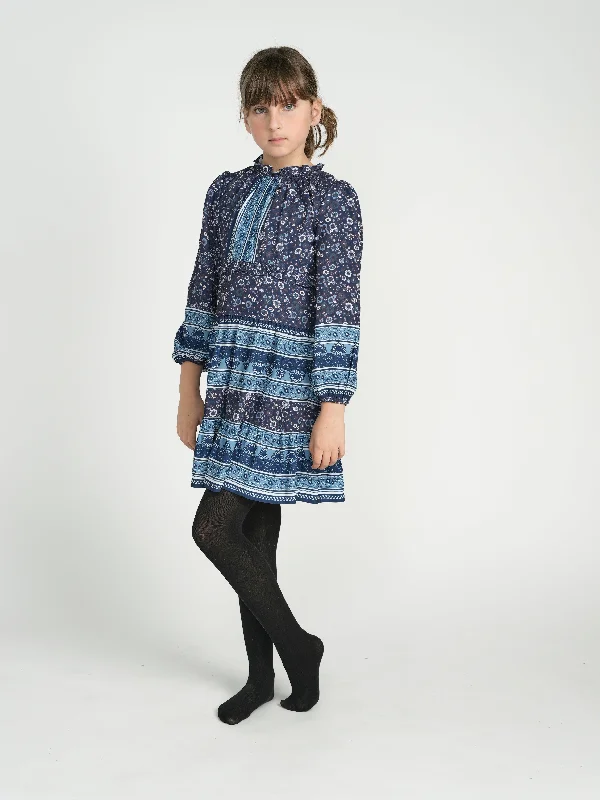 Navy Crepe Floral Dress GW182-A Maxi Flowy Bohemian