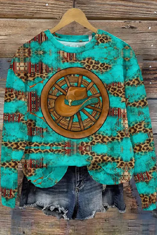 Women's Vintage Leopard Print Straw Hat Pattern Sweatshirt Oversized Hoodie Comfort Casual Women's Vintage Leopard Print Straw Hat Pattern Sweatshirt Oversized Hoodie Comfort Casual