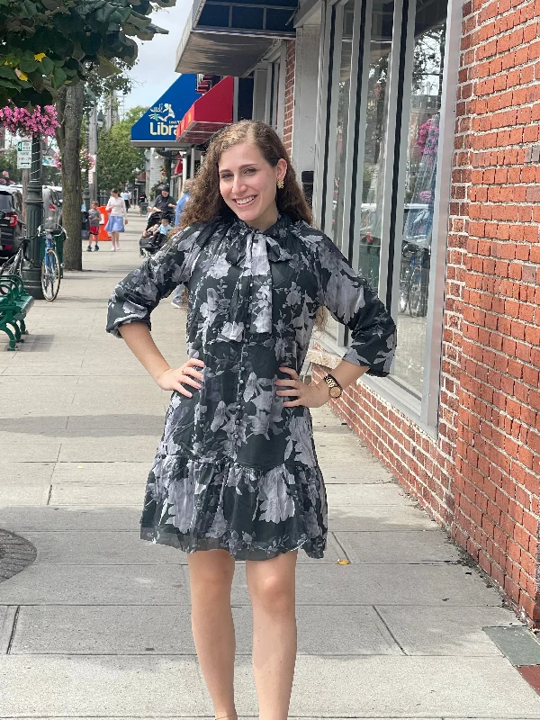 Green Floral Tie Neck Dress TLRW2230-B Pencil Office Professional