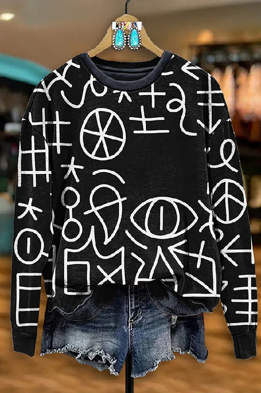 Retro Western Special Symbol Sweatshirt Hoodie with Color Block Contrast Stylish