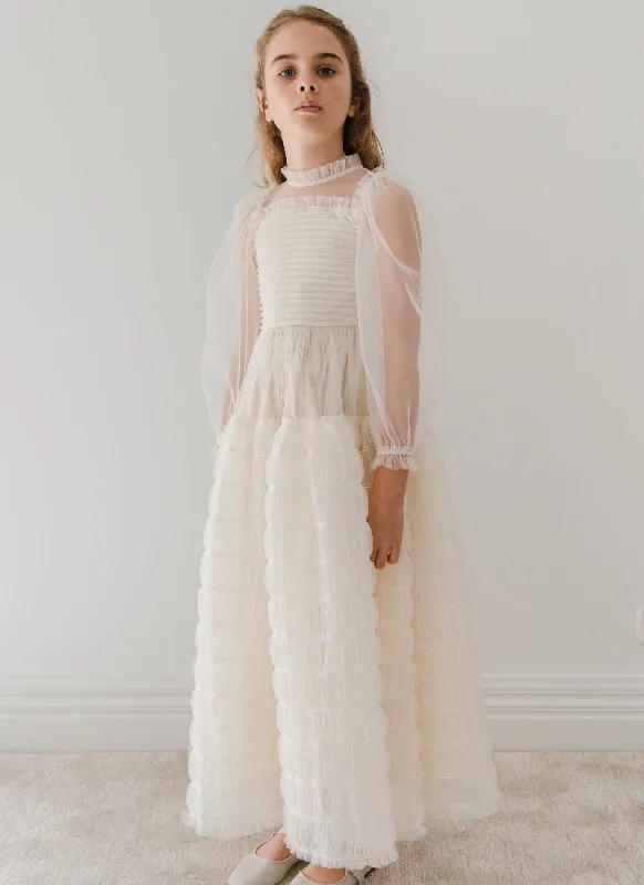 1251-Smocked Tulle Dress-Cream Tunics Versatile all-occasion