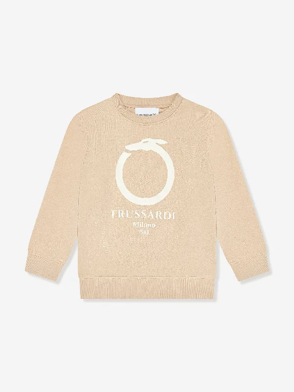 Trussardi Kids Beavi Logo Sweatshirt in Beige Hoodie with Rolled Sleeves Casual Relaxed Trussardi Kids Beavi Logo Sweatshirt in Beige Hoodie with Rolled Sleeves Casual Relaxed