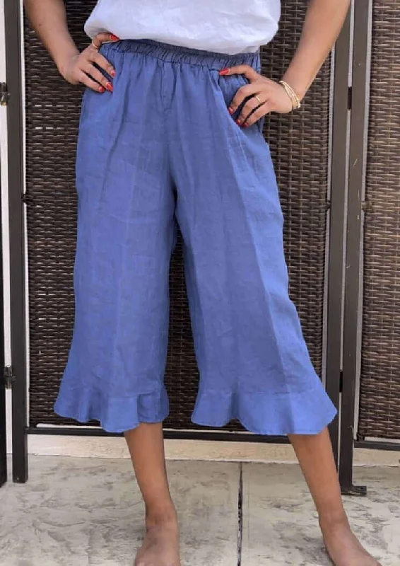Linen Collection Capri Pants with Ruffle Hem Made in USA Chic Capri Pants