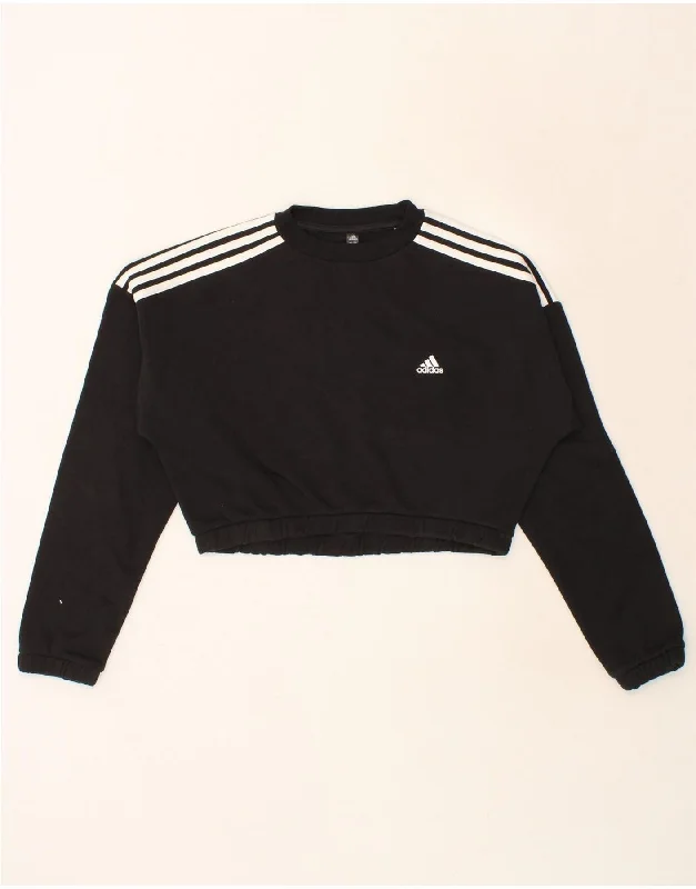ADIDAS Womens Oversized Crop Sweatshirt Jumper UK 12/14 Medium Black Hoodie with Velcro Closure Adjustable Secure ADIDAS Womens Oversized Crop Sweatshirt Jumper UK 12/14 Medium Black Hoodie with Velcro Closure Adjustable Secure