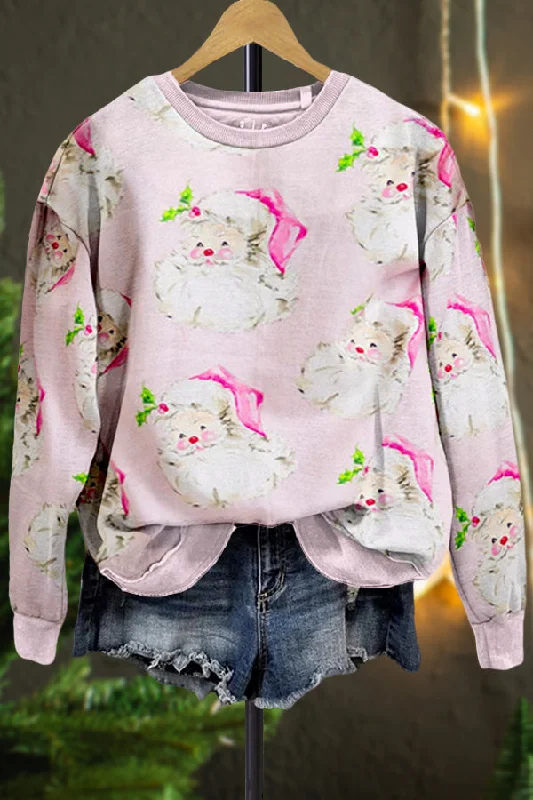 Casual Santa Claus Contrast Print Sweatshirt Hoodie with Hem Raw Edge Edgy Unfinished Casual Santa Claus Contrast Print Sweatshirt Hoodie with Hem Raw Edge Edgy Unfinished