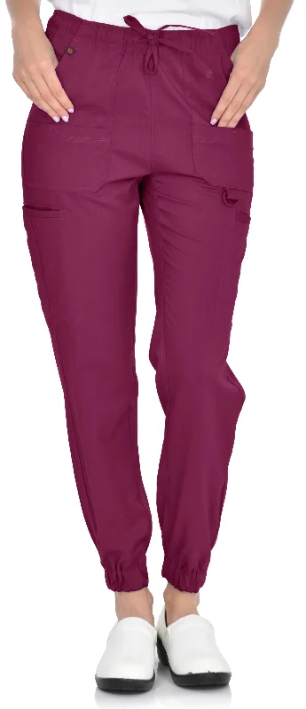 Detailed Jogger Pant By MediChic XS-2XL / Wine Casual Plaid Pants