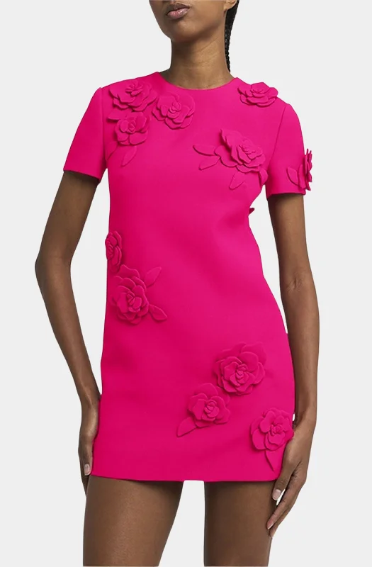 Floral Applique Mini Dress Cozy Wraparound Mini Dress