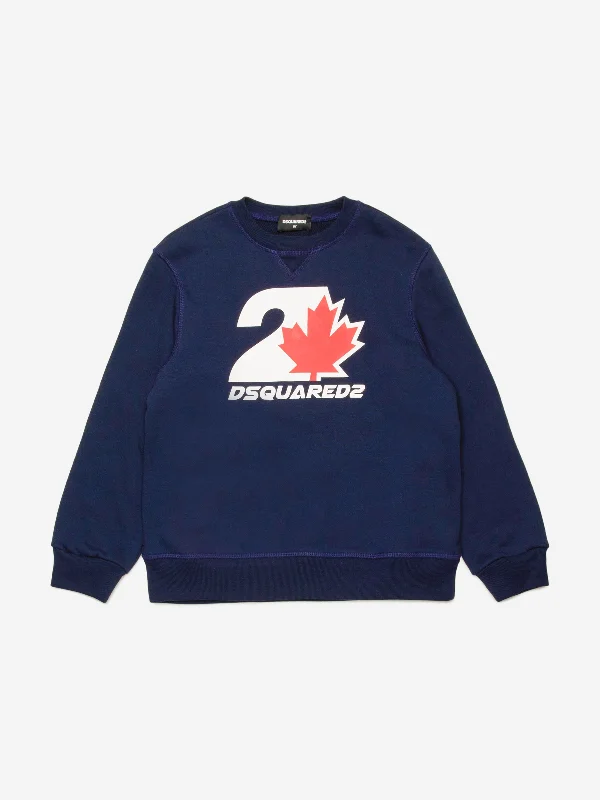 Dsquared2 Kids Logo Sweatshirt in Navy Hoodie with Distressed Vintage Worn