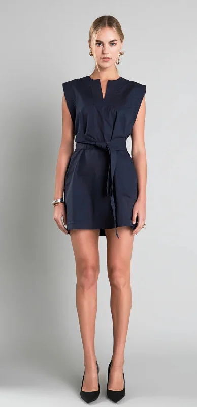 Navy Stitched Mini Dress Elegant Sequin Mini Dress