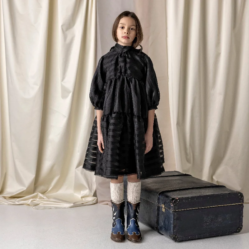 AW24-07/5-Elanie dress-Black striped organza Tunics Distressed trendy