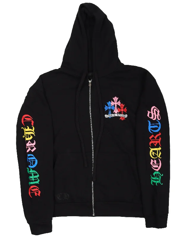 Multicolor Cross Logo Zip-Up Hoodie Hoodie with Illustration Artistic Creative