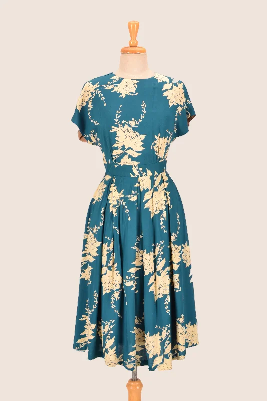 Annie Petrol & Oyster Dress Cowl Neckline Elegant