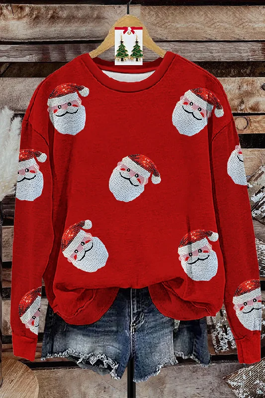 Santa Sequined Sweatshirt Hoodie with Distressed Vintage Worn