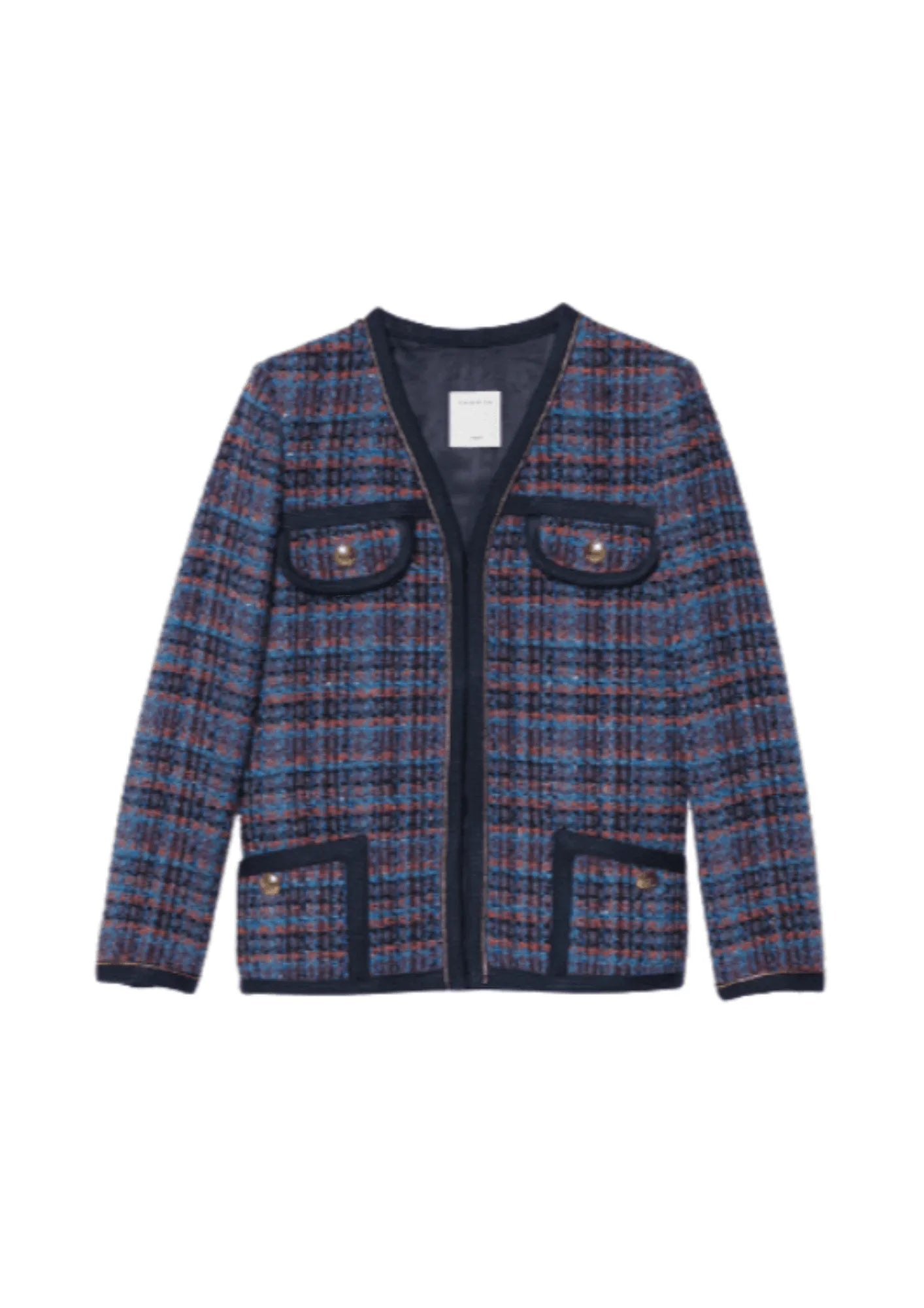 BLUE CHECKED TWEED JACKET Print Jacket Jacquard Jacket Patchwork Jacket