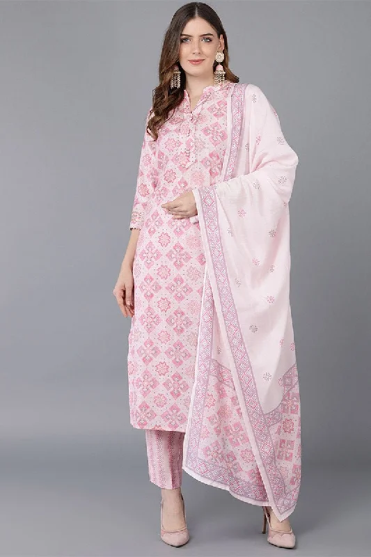 Ahika Pink Poly Silk Straight Kurta Pant With Dupatta Casual Drawstring Pants