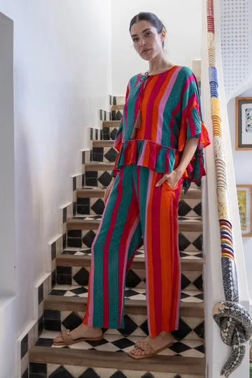 Colourful Stripe Pants High-Waist Trousers